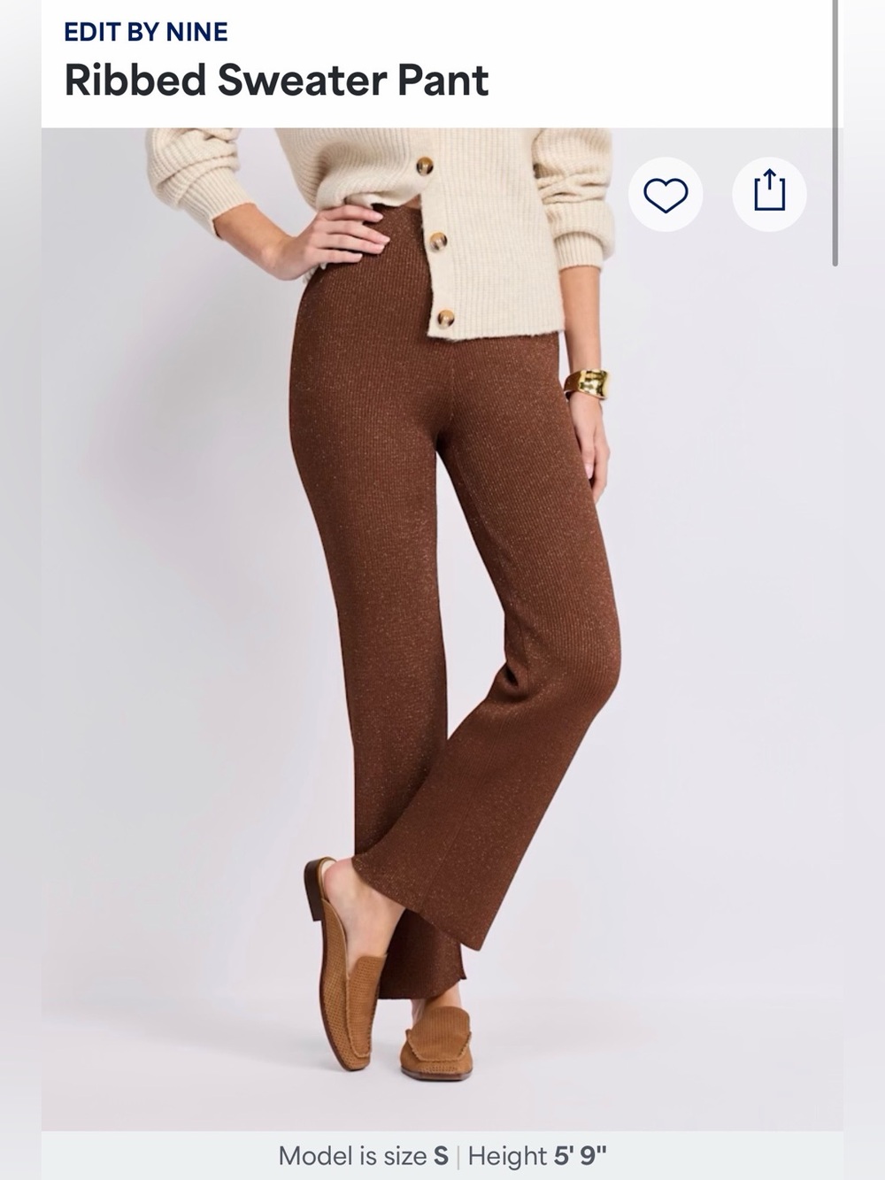 Edit by Nine 3XL Brown Metallic Shimmer Wide Leg Knit Pants